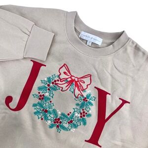 NWT State of‎ Mine Womens Sweatshirt X Small Tan JOY Holiday Wreath Graphic
